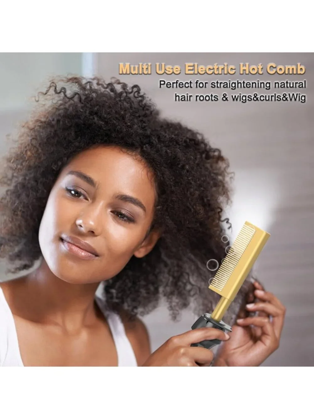 500℉ Hot Comb Straightener for Black Hair - Fast Heating, Auto-Off, Dual Voltage